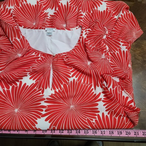 J Crew Dress Womens S Red Orange Floral Ruffle Flutter Sleeveless Keyhole Sun - Picture 9 of 12